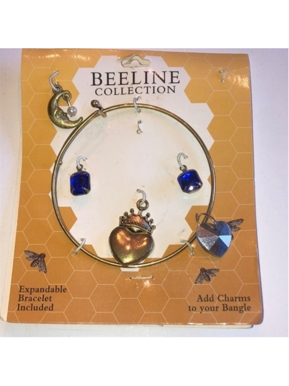 Beeline Collection Expandable Heart Moon Blue CZ Charm Bracelet Set
